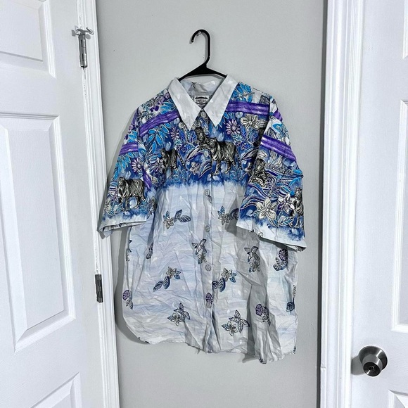 ✨20% Off Sale✨Separate Issue Blue/Purple Funky Tiger W22 Button Down Shirt - Picture 6 of 7